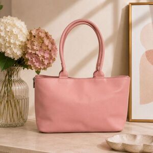Blush Pink Furla Leather Tote Expandable Side Zip Shoulder Bag
